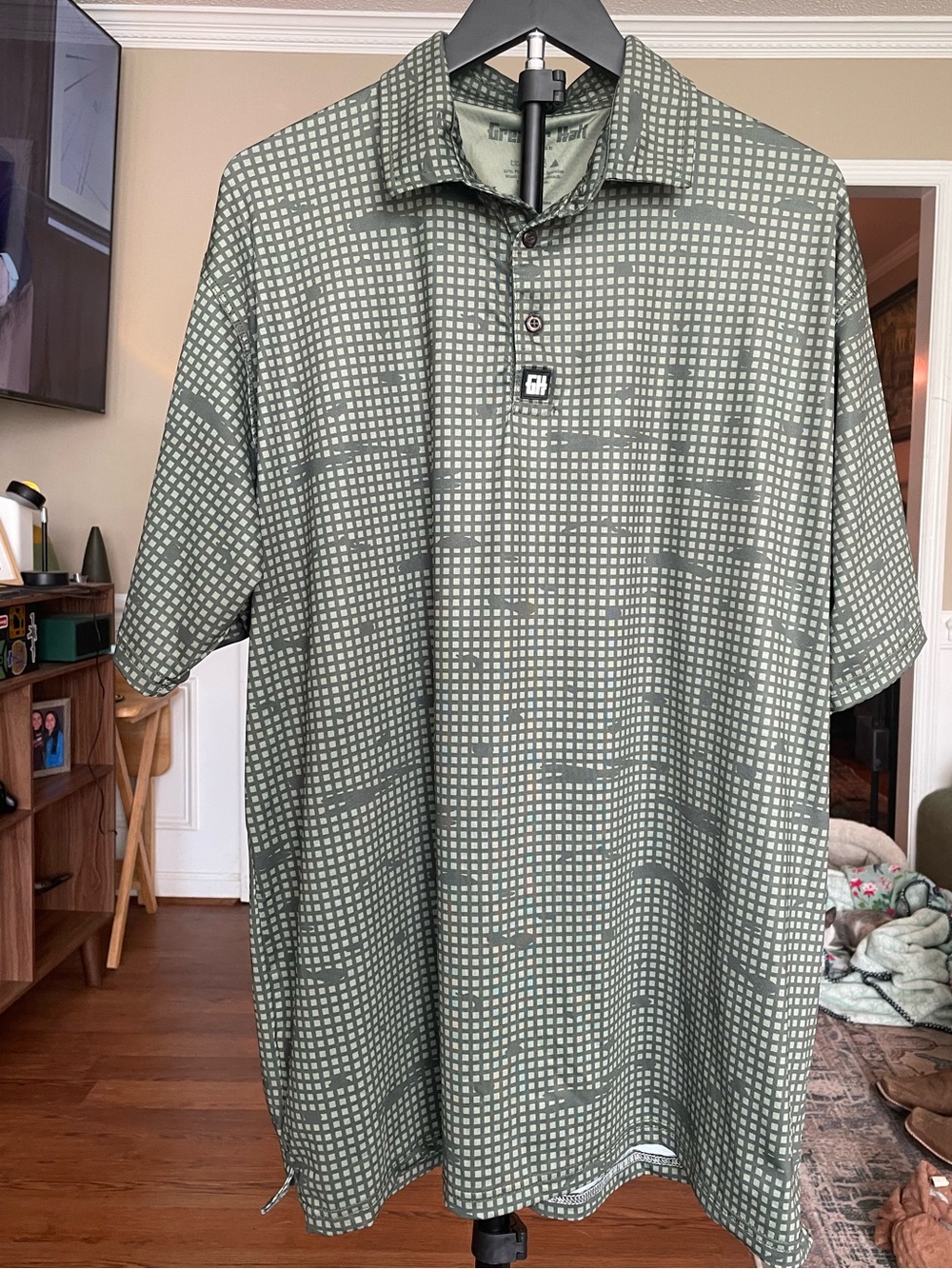 Greater Half Men’s Polo Shirt Geometric Green, Size XL
